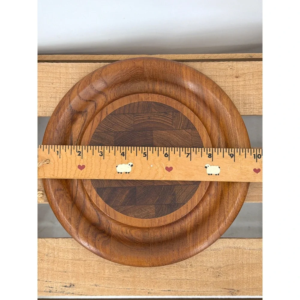 Vintage Dansk Denmark Staved Teak Wood‎ Tray Cheese Board Parquet Inlay MCM 10